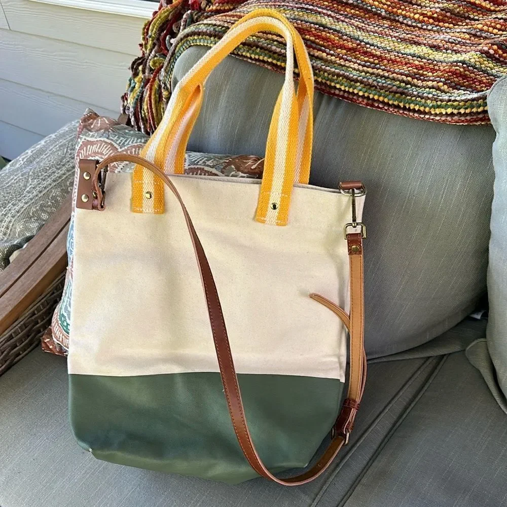Tag & Crew Dipped Tote with Yellow Strap-Olive